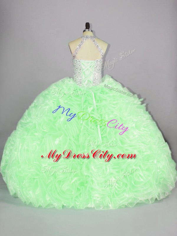 Organza Sleeveless Floor Length Ball Gown Prom Dress and Beading and Ruffles