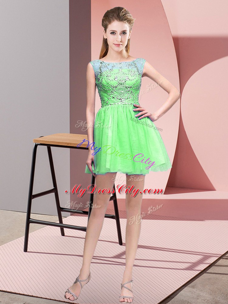 Ideal A-line Party Dresses Bateau Tulle Sleeveless Mini Length Zipper