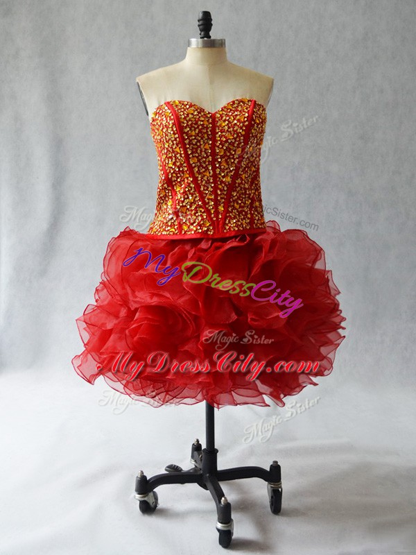 Sweetheart Sleeveless Lace Up Party Dresses Wine Red Organza