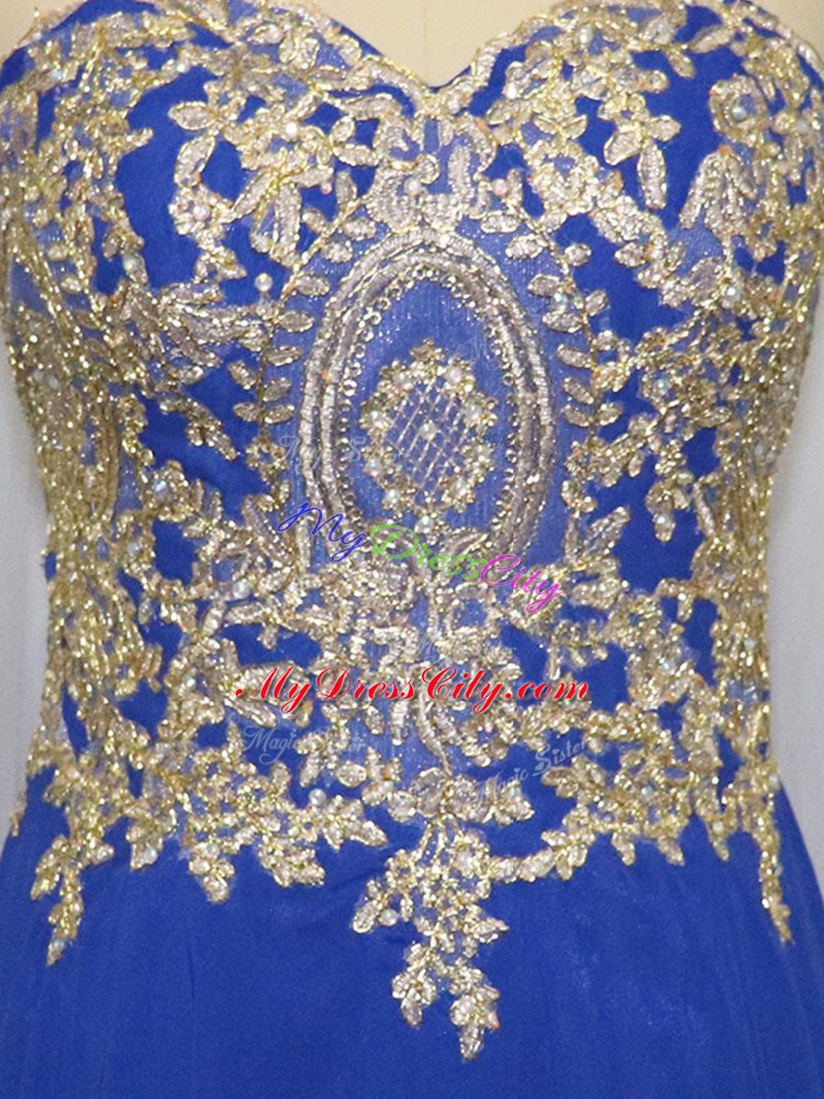 Royal Blue Empire Sweetheart Sleeveless Chiffon Brush Train Zipper Lace and Appliques Going Out Dresses