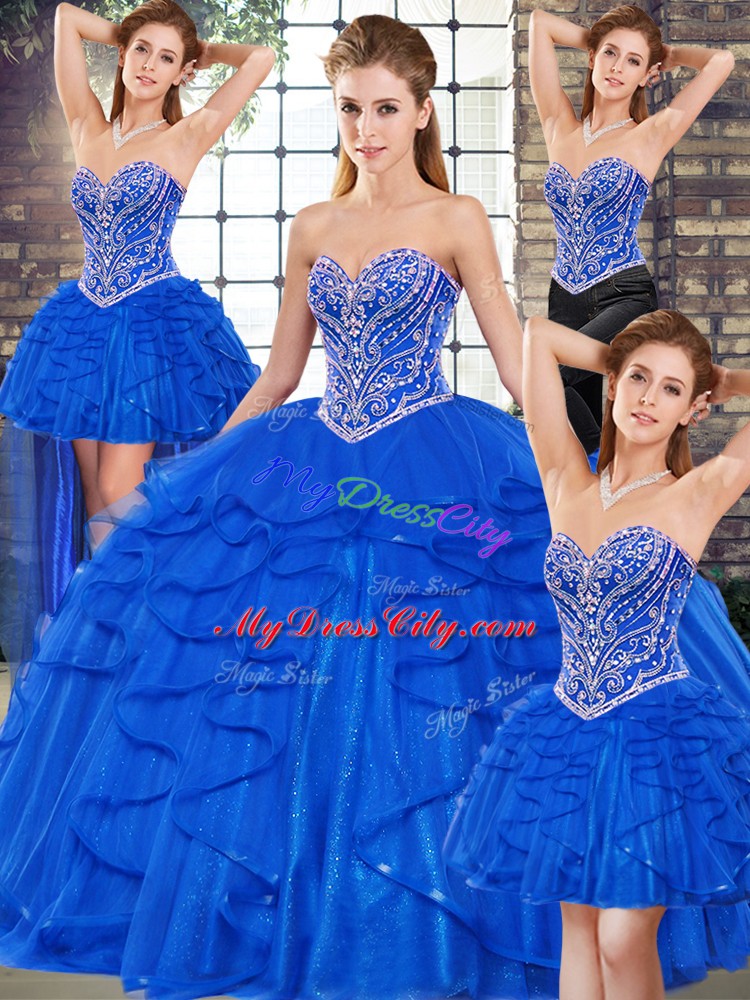 Hot Sale Tulle Sleeveless Floor Length Quinceanera Gown and Beading and Ruffles