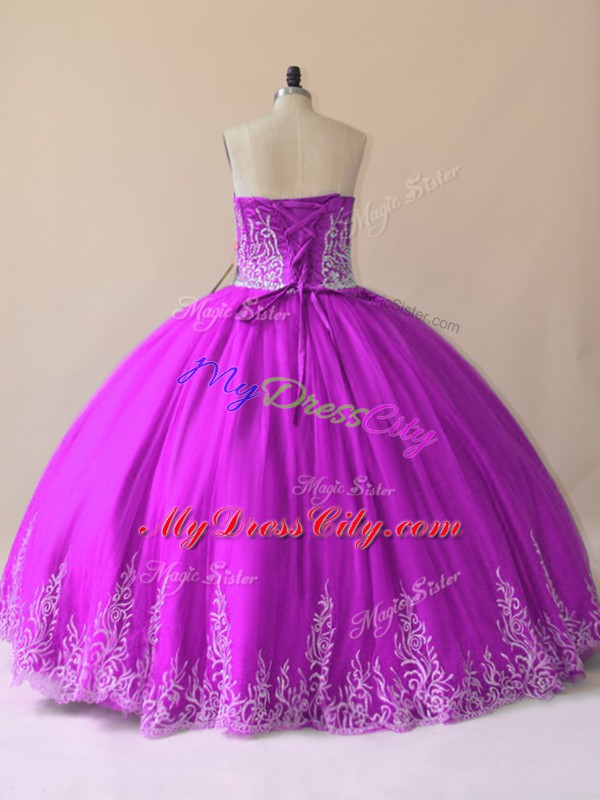 Custom Fit Purple Sweetheart Neckline Embroidery 15 Quinceanera Dress Sleeveless Lace Up