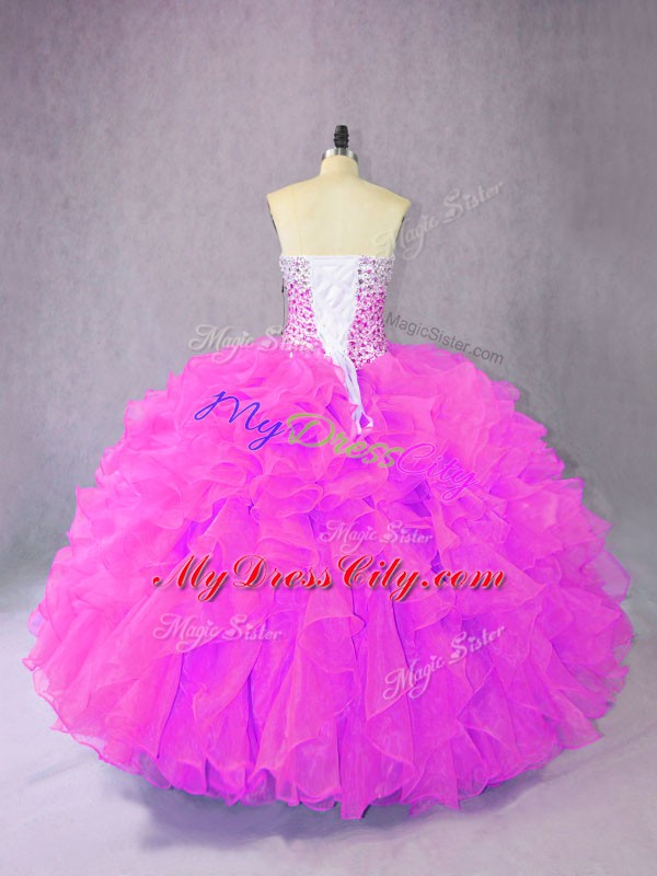 Fantastic Lilac Sweetheart Lace Up Ruffles Ball Gown Prom Dress Sleeveless