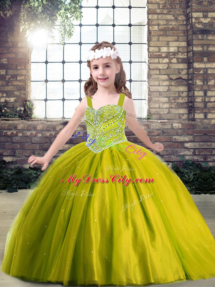 Sleeveless Lace Up Floor Length Beading Girls Pageant Dresses