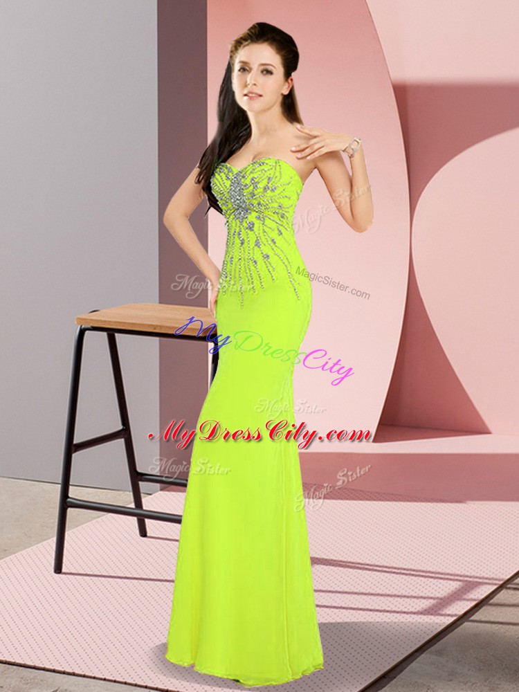 Hot Sale Floor Length Yellow Green Evening Party Dresses Sweetheart Sleeveless Zipper