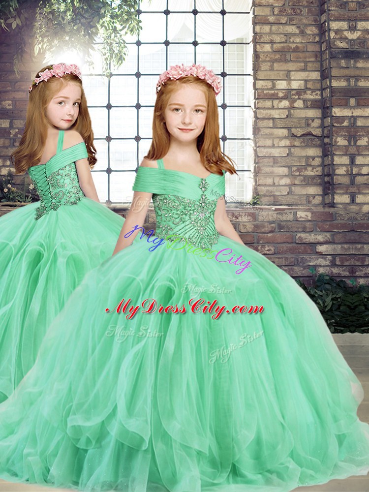 Apple Green Off The Shoulder Lace Up Beading and Ruffles Sweet 16 Dress Sleeveless