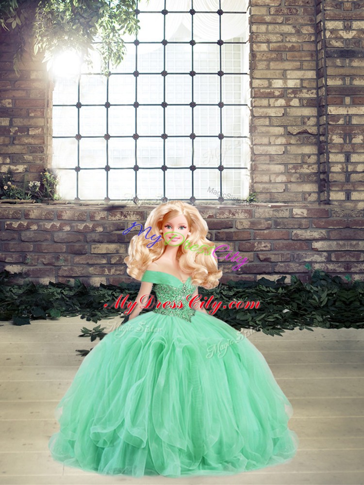 Apple Green Off The Shoulder Lace Up Beading and Ruffles Sweet 16 Dress Sleeveless