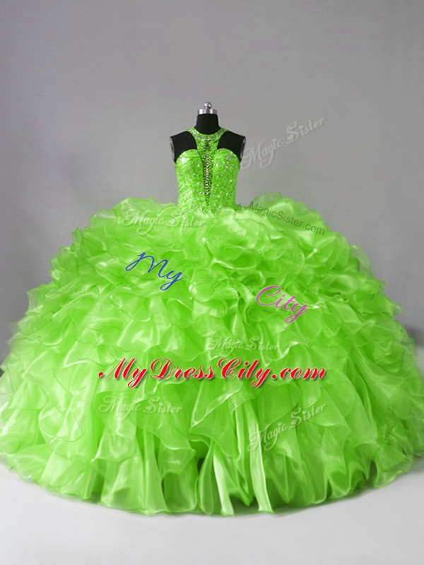 Sleeveless Beading and Ruffles Zipper Sweet 16 Dress