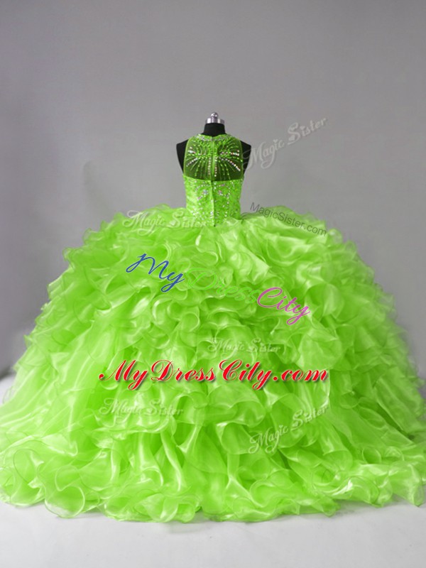 Sleeveless Beading and Ruffles Zipper Sweet 16 Dress