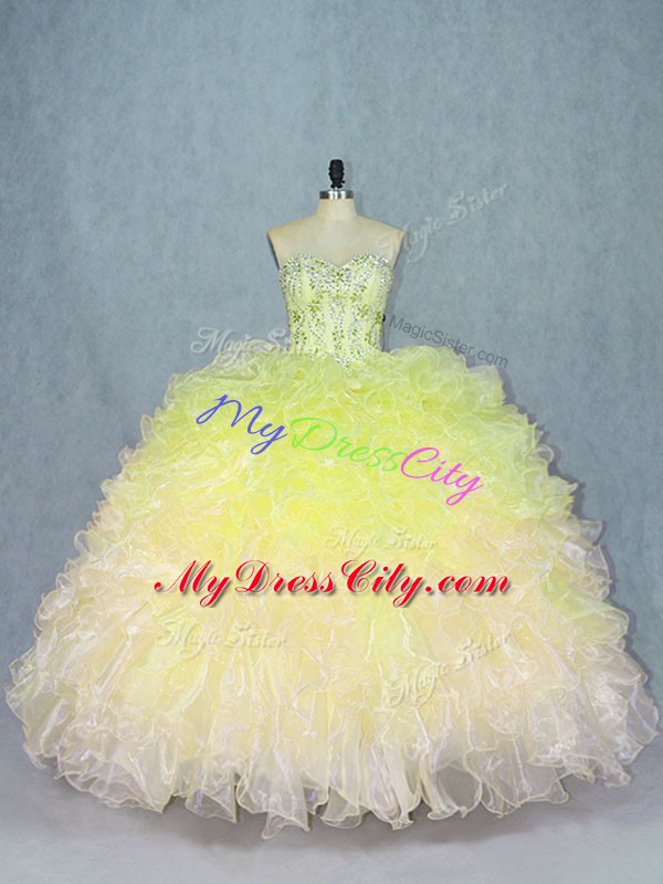 Multi-color Organza Lace Up Sweetheart Sleeveless Floor Length Vestidos de Quinceanera Beading and Ruffles