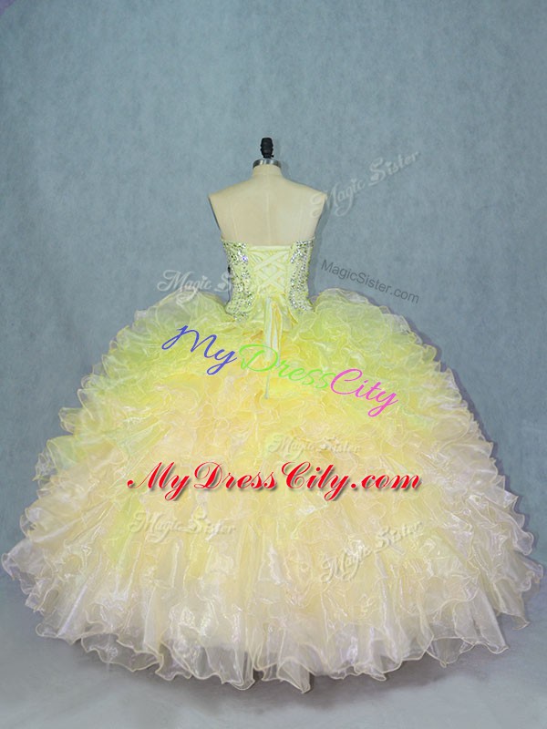 Multi-color Organza Lace Up Sweetheart Sleeveless Floor Length Vestidos de Quinceanera Beading and Ruffles