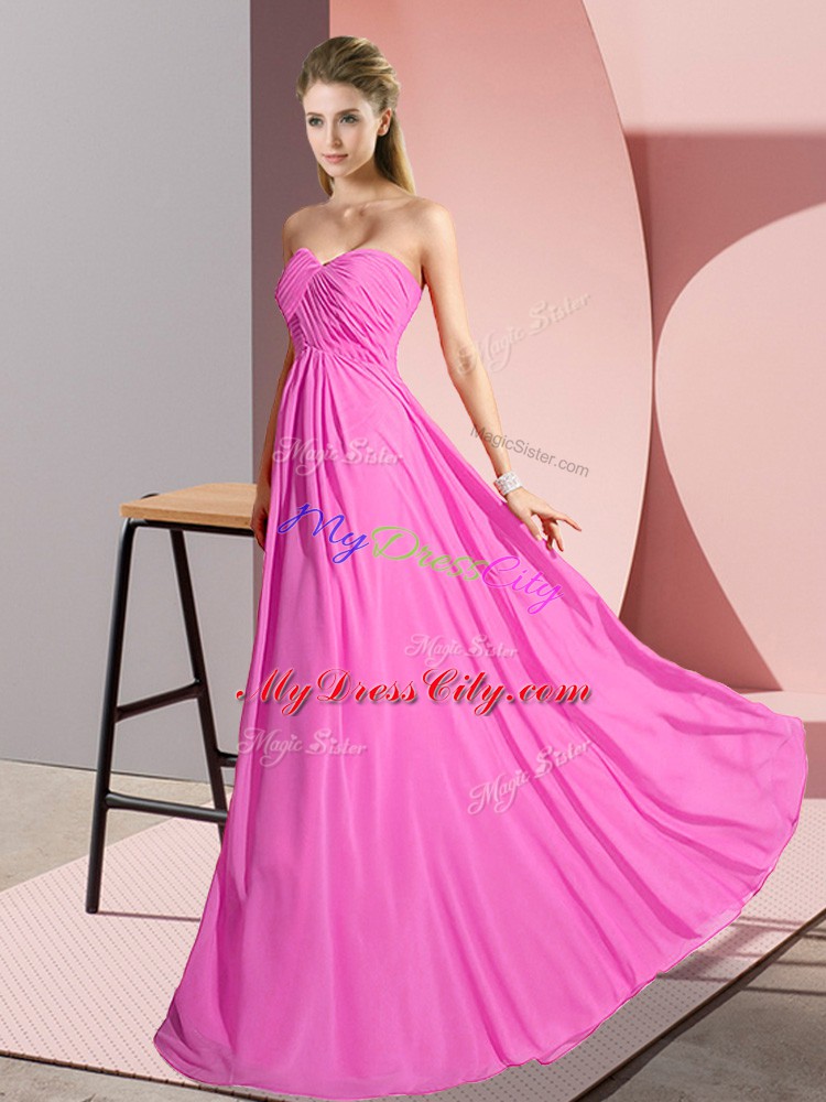 Excellent Rose Pink Empire Ruching Going Out Dresses Lace Up Chiffon Sleeveless Floor Length