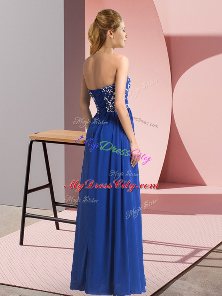 Hot Sale Floor Length Purple Evening Dress Chiffon Sleeveless Beading