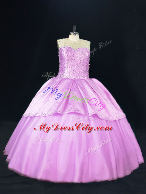 New Arrival Sleeveless Lace Up Floor Length Beading Sweet 16 Quinceanera Dress