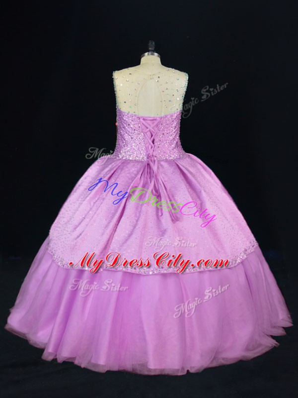 New Arrival Sleeveless Lace Up Floor Length Beading Sweet 16 Quinceanera Dress