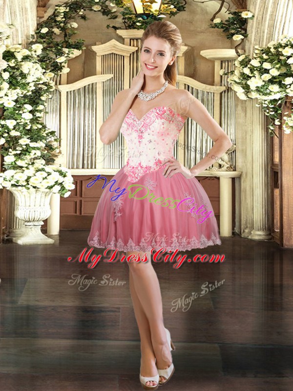 Simple Sweetheart Sleeveless Tulle Homecoming Dress Beading and Appliques Lace Up