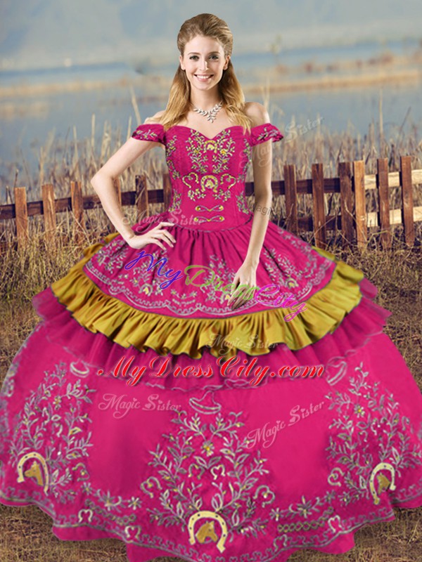 Fuchsia Sleeveless Organza Lace Up Sweet 16 Dress for Sweet 16 and Quinceanera