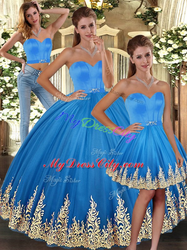 Custom Made Baby Blue Lace Up Sweetheart Embroidery Sweet 16 Quinceanera Dress Tulle Sleeveless