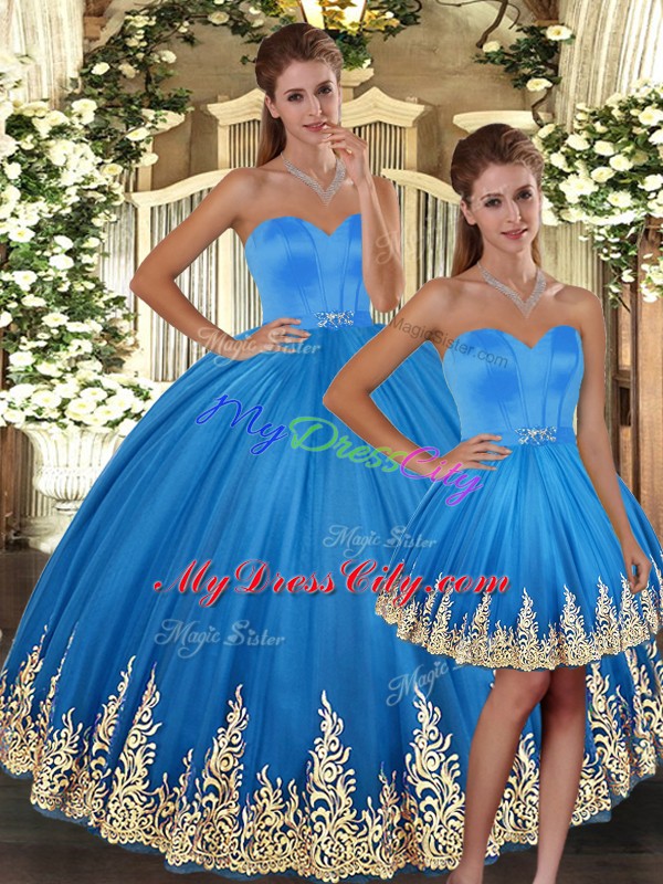 Custom Made Baby Blue Lace Up Sweetheart Embroidery Sweet 16 Quinceanera Dress Tulle Sleeveless