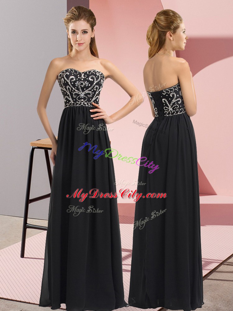 Unique Chiffon Sweetheart Sleeveless Lace Up Beading Evening Dress in Black