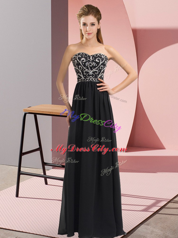 Unique Chiffon Sweetheart Sleeveless Lace Up Beading Evening Dress in Black