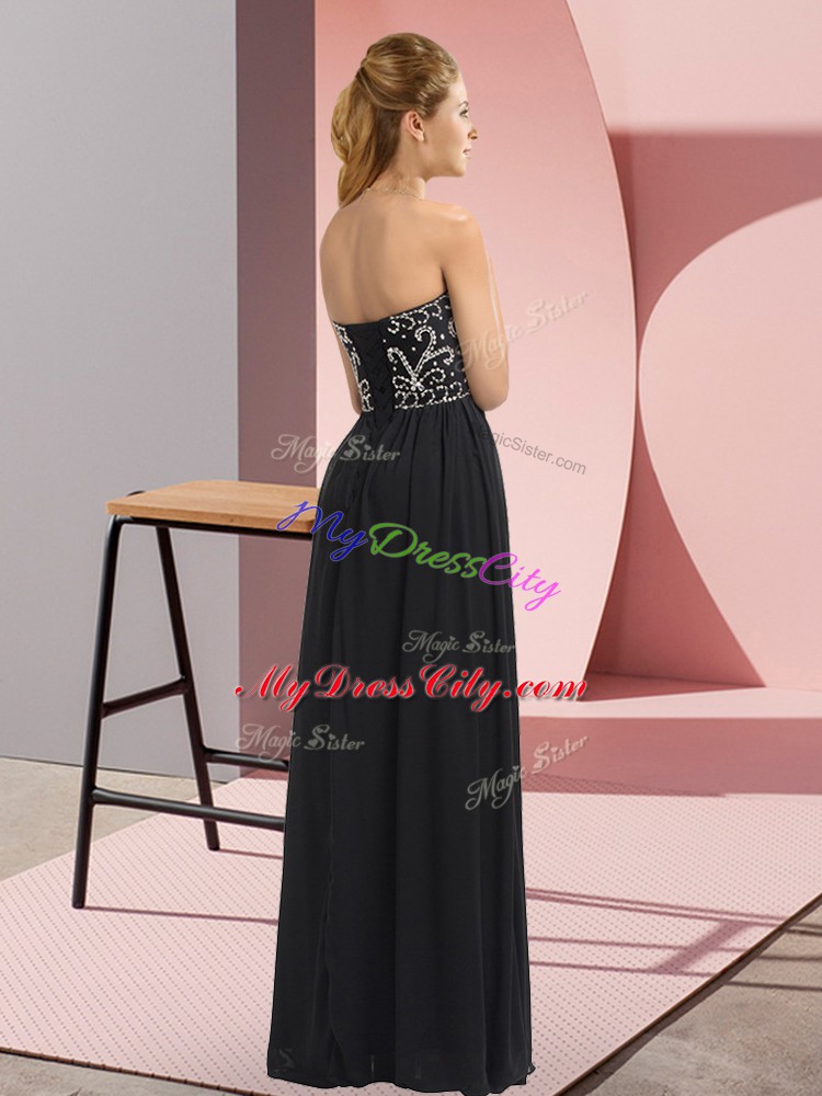 Unique Chiffon Sweetheart Sleeveless Lace Up Beading Evening Dress in Black