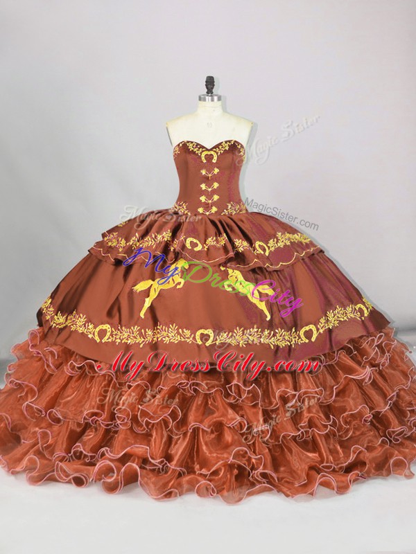 Captivating Ball Gowns Sleeveless Brown Vestidos de Quinceanera Brush Train Lace Up