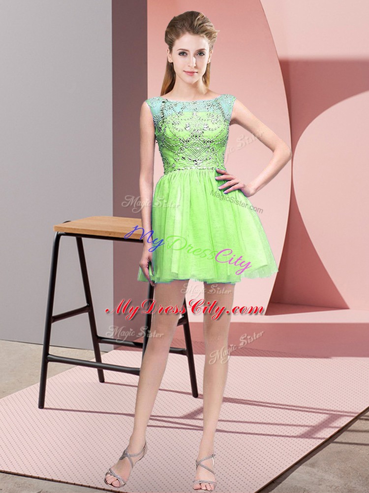 Fine Yellow Green Homecoming Dresses Prom and Party with Beading Bateau Sleeveless Zipper