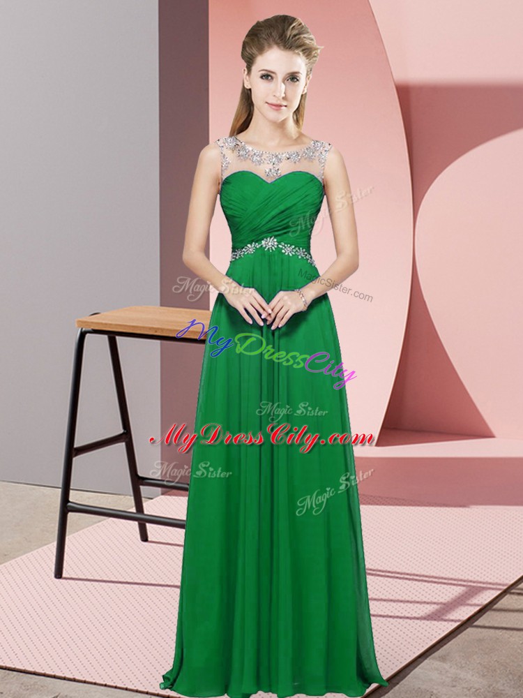 Floor Length Green Cocktail Dresses Scoop Sleeveless Backless