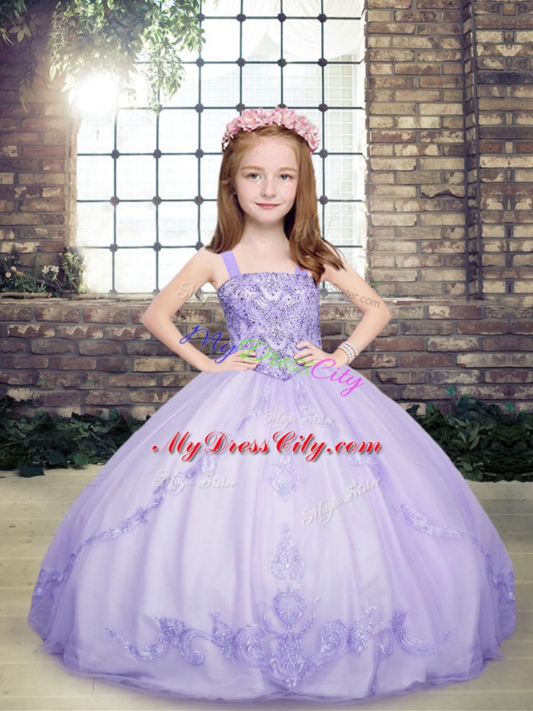 New Arrival Floor Length Ball Gowns Sleeveless Lavender Little Girls Pageant Dress Lace Up