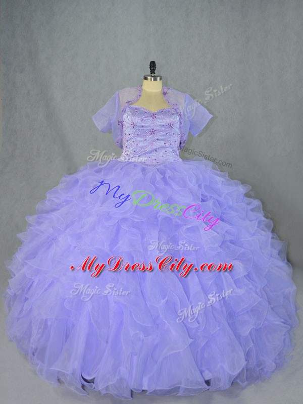 Latest Floor Length Lavender Vestidos de Quinceanera Sweetheart Sleeveless Lace Up