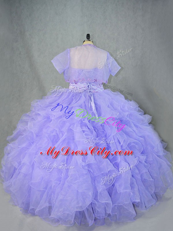 Latest Floor Length Lavender Vestidos de Quinceanera Sweetheart Sleeveless Lace Up