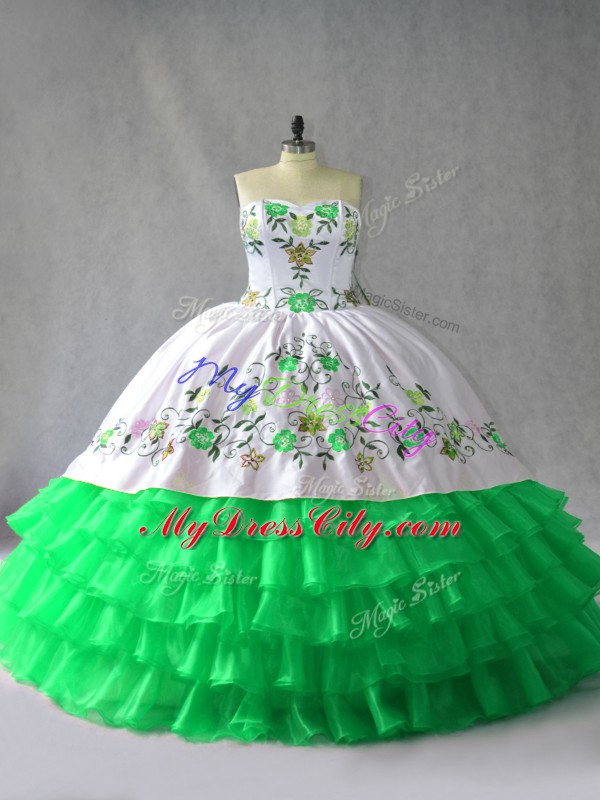 Stylish Green Sweetheart Lace Up Embroidery and Ruffled Layers 15th Birthday Dress Sleeveless