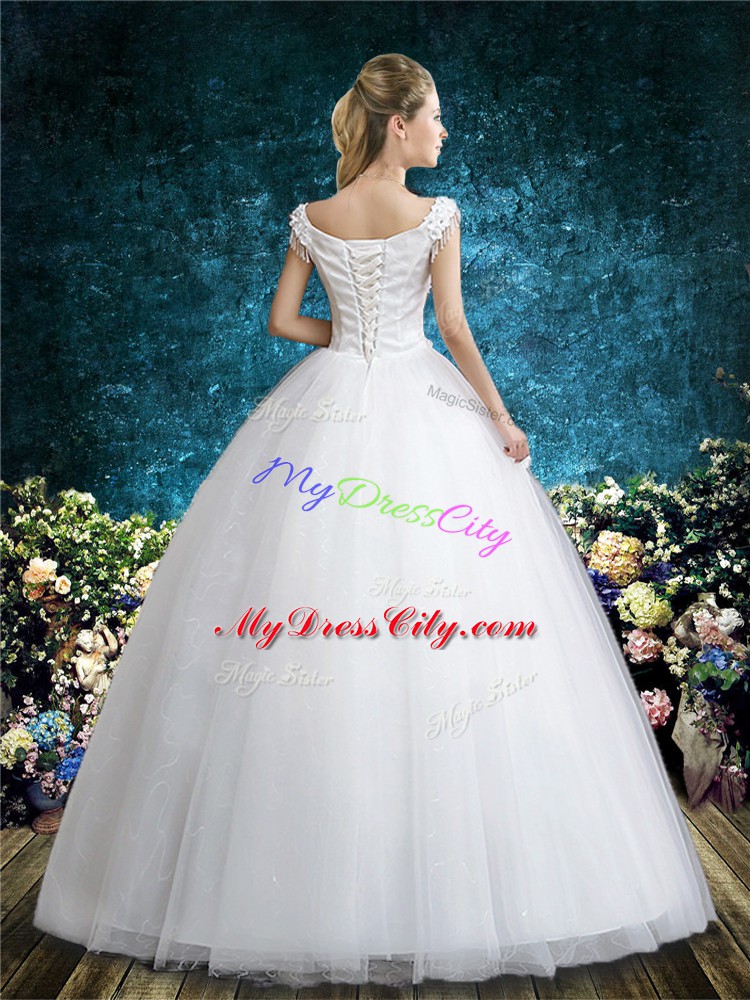 Custom Fit V-neck Sleeveless Lace Up Wedding Dress White Tulle