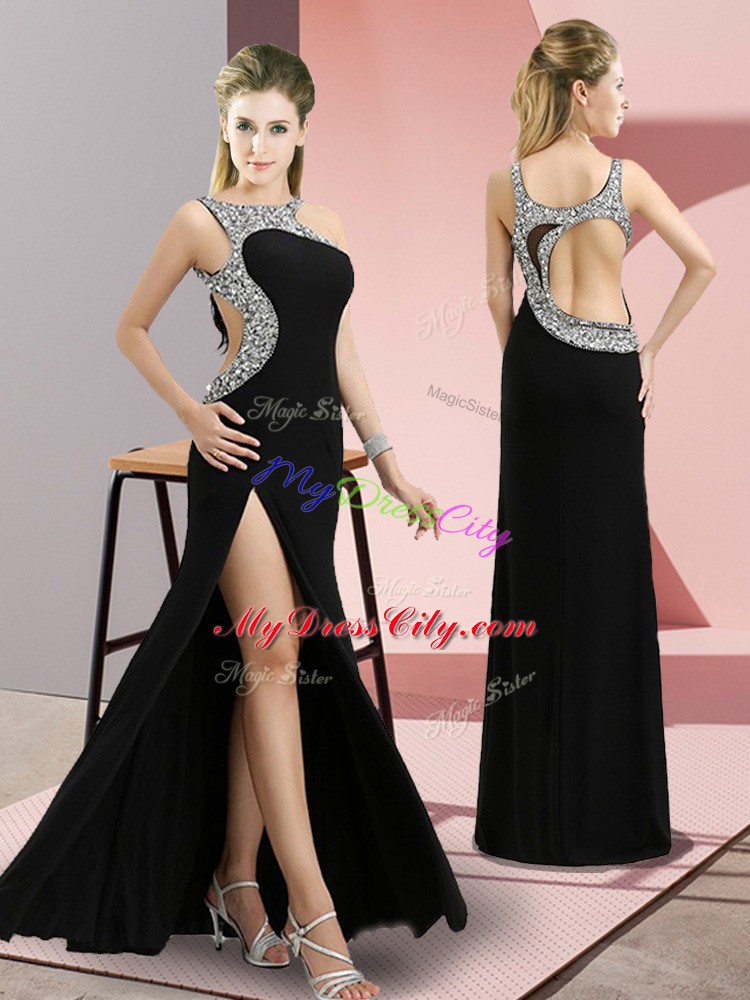 New Arrival Black Scoop Neckline Beading Formal Dresses Sleeveless Backless