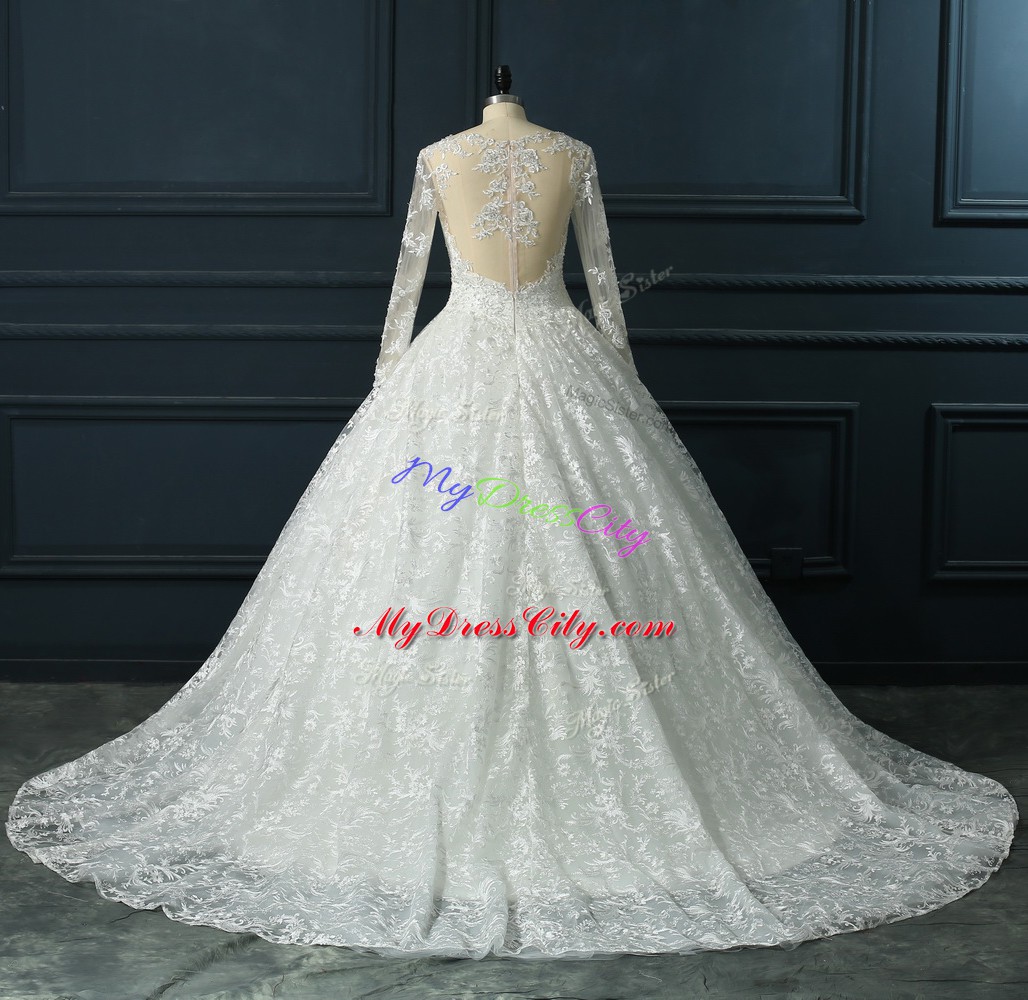 Discount Zipper Wedding Dresses White for Wedding Party with Beading and Lace Brush Train