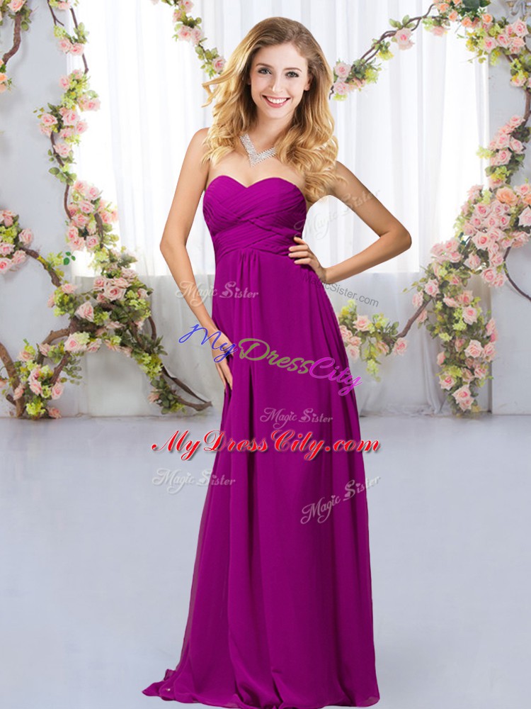 Hot Sale Purple Sleeveless Floor Length Beading Criss Cross Bridesmaid Dresses