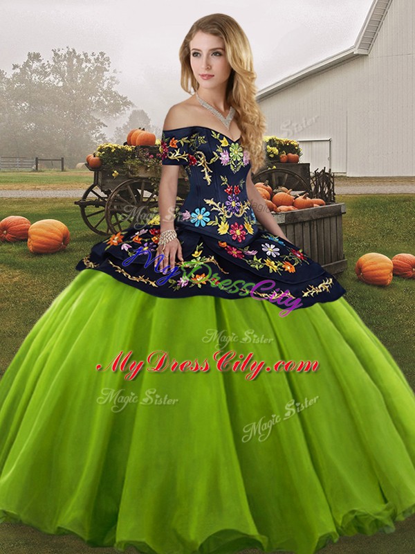 Ball Gowns Embroidery Sweet 16 Quinceanera Dress Lace Up Tulle Sleeveless Floor Length