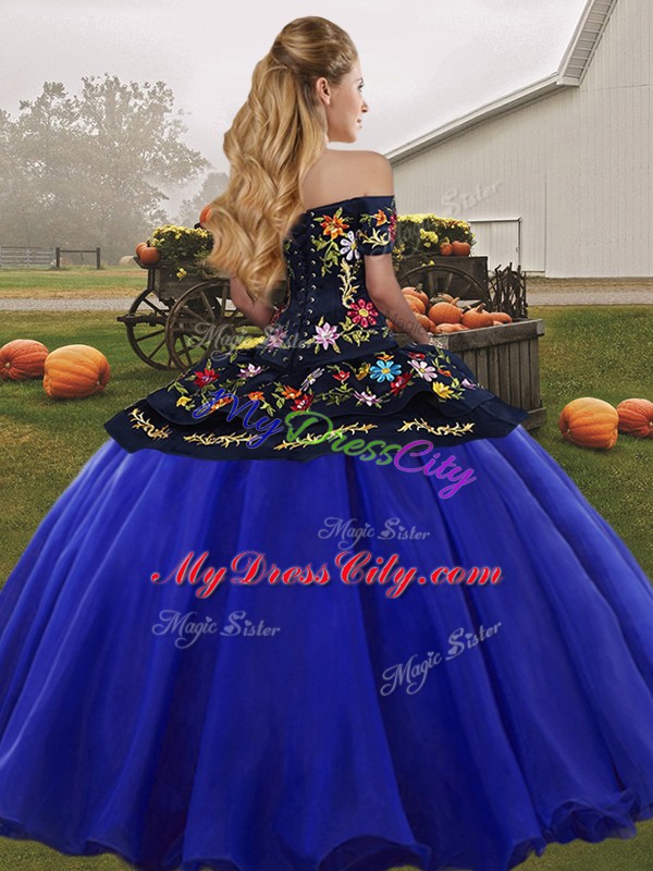 Ball Gowns Embroidery Sweet 16 Quinceanera Dress Lace Up Tulle Sleeveless Floor Length