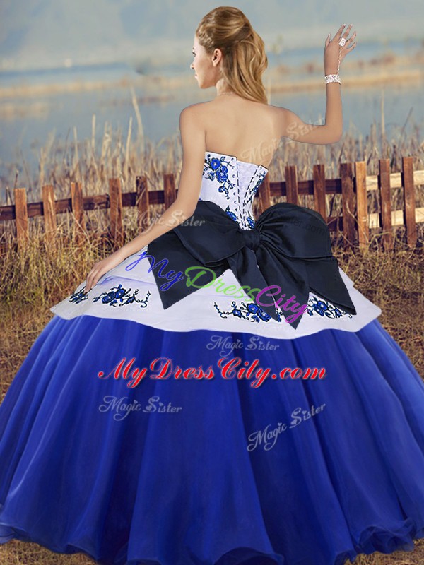 Tulle Sleeveless Floor Length Vestidos de Quinceanera and Embroidery and Bowknot