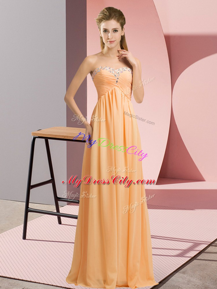 Noble Sleeveless Floor Length Beading Lace Up Evening Dress with Orange