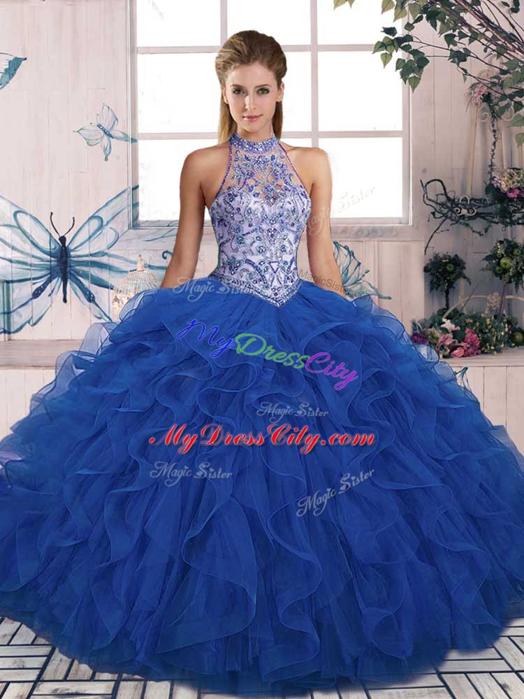 Fantastic Floor Length Ball Gowns Sleeveless Blue Quinceanera Dresses Lace Up