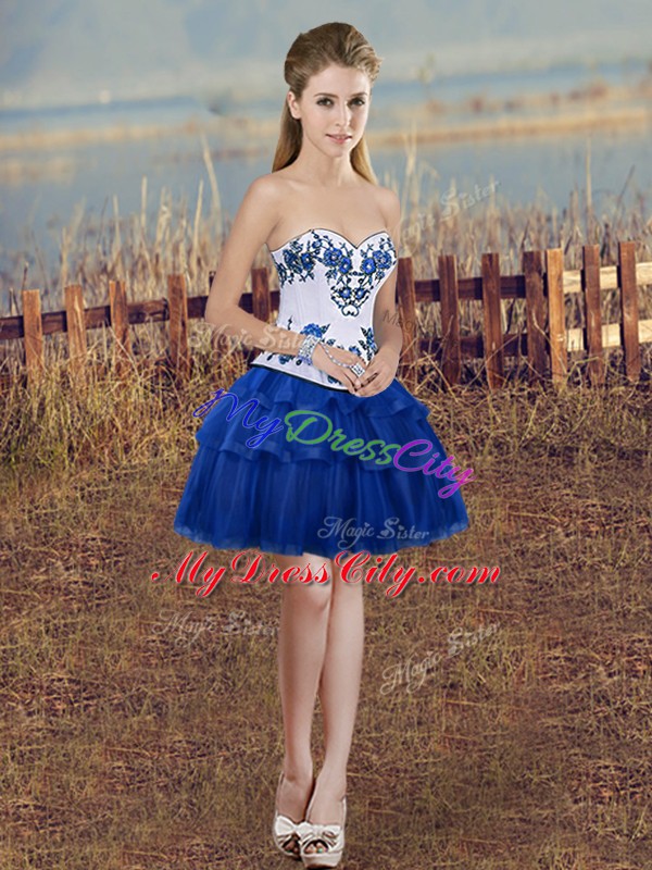 Royal Blue Sleeveless Floor Length Embroidery and Bowknot Lace Up 15 Quinceanera Dress