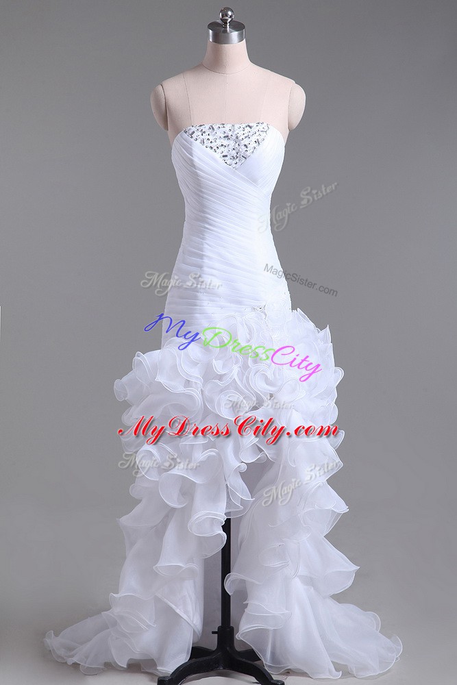 Comfortable White Sleeveless Organza Zipper Wedding Gowns for Wedding Party