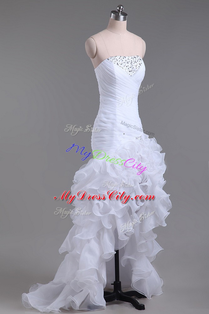 Comfortable White Sleeveless Organza Zipper Wedding Gowns for Wedding Party