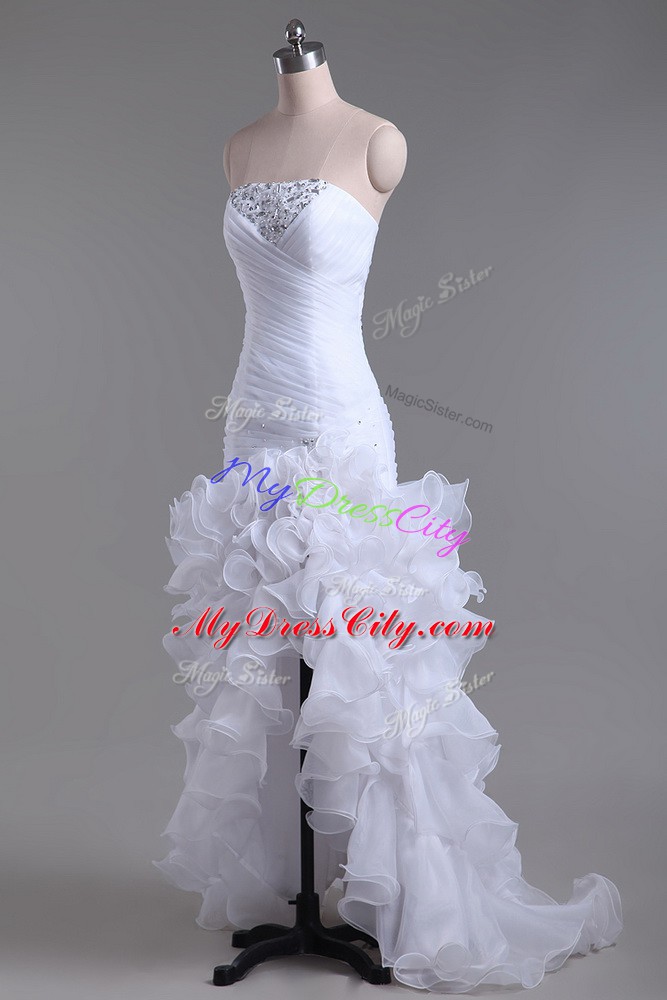 Comfortable White Sleeveless Organza Zipper Wedding Gowns for Wedding Party