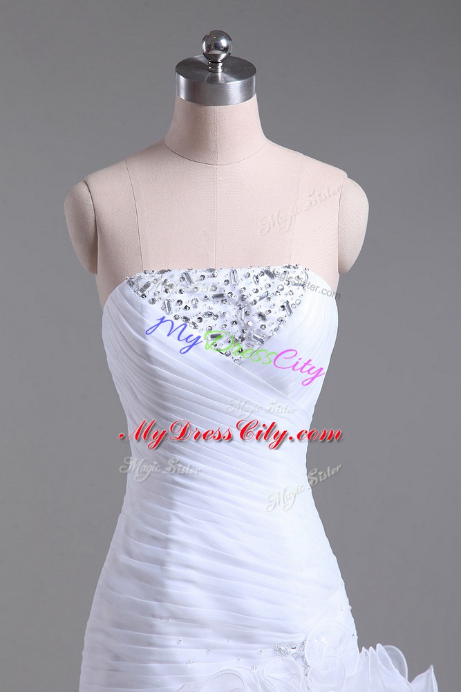 Comfortable White Sleeveless Organza Zipper Wedding Gowns for Wedding Party