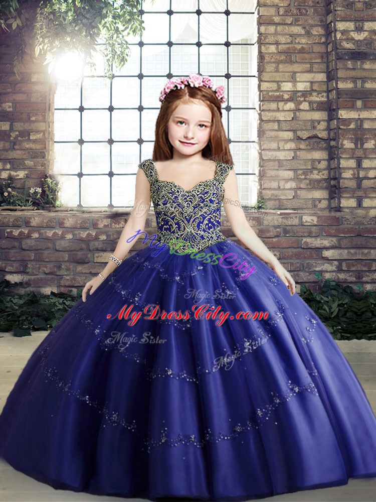 Sleeveless Lace Up Floor Length Beading Pageant Gowns For Girls