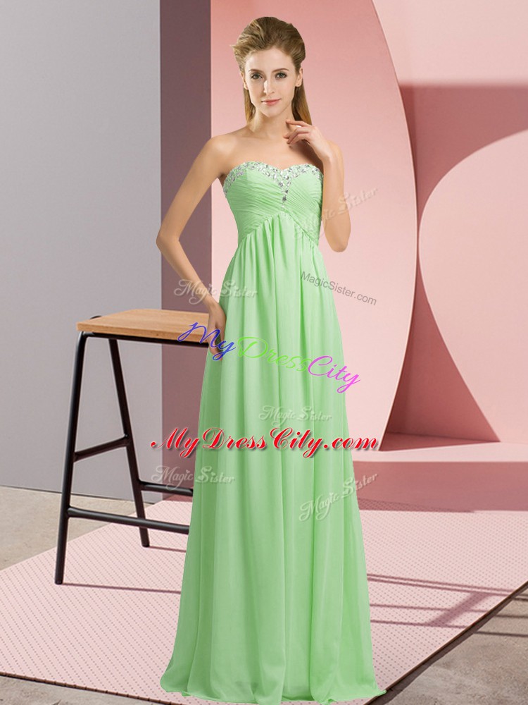 High End Floor Length Apple Green Prom Evening Gown Chiffon Sleeveless Beading