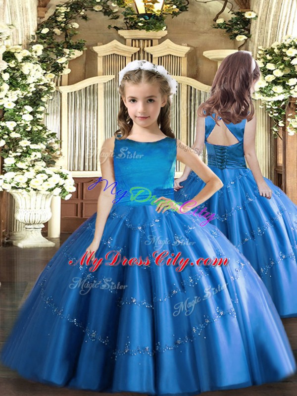 Tulle Sleeveless Floor Length Quinceanera Gowns and Appliques